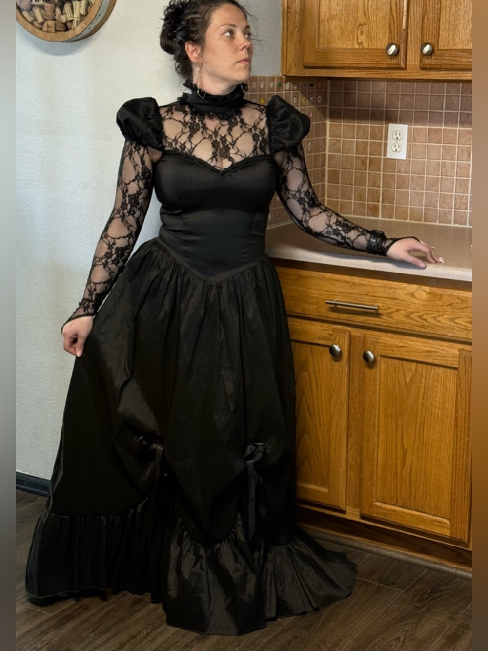 Lip Service Black Lace Victorian Gothic Long Sleeve Ball Gown